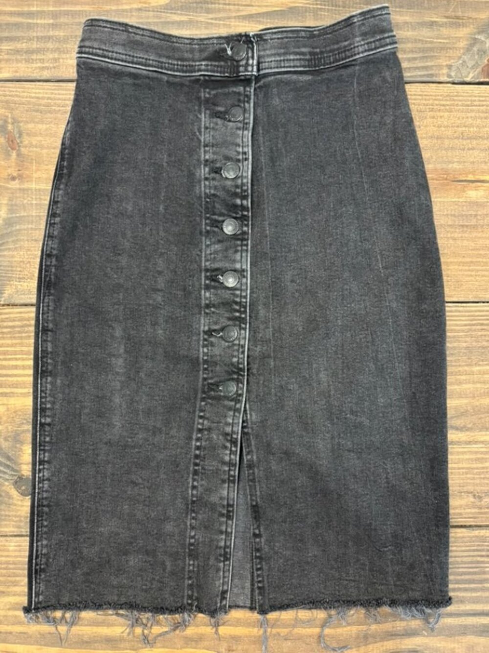 Abercrombie Ultra High Rise Black-Button Front Denim Skirt Faded Black
